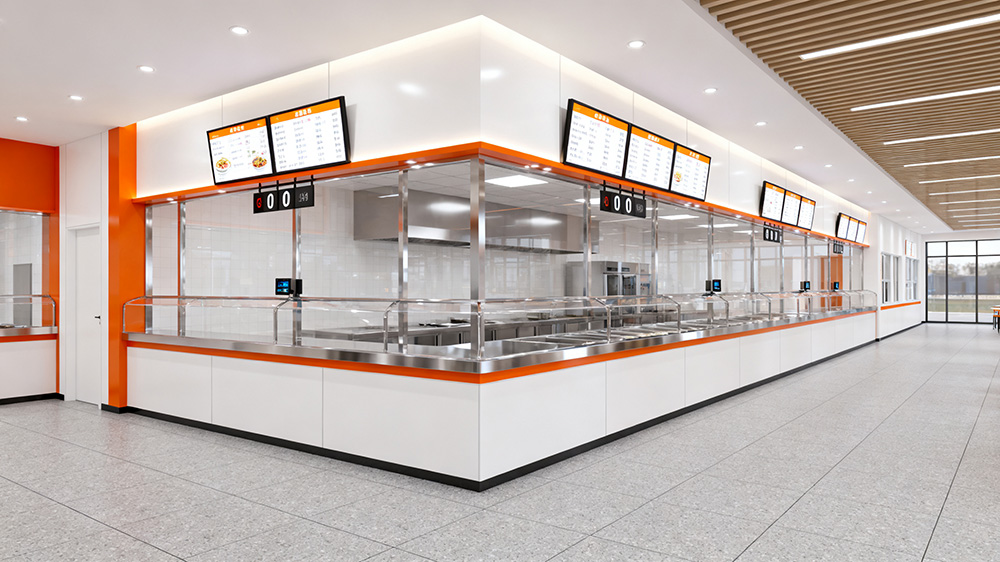 L型黃金動線設(shè)計的餐飲店出餐口裝修效果圖