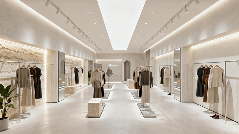 窄長的服裝店鋪裝修布局設(shè)計效果圖